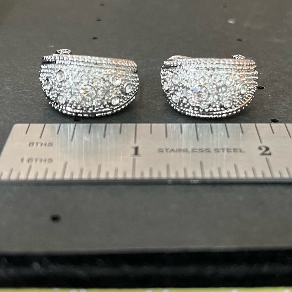 Silver Rhinestone Hoop Earrings - Picture 2 of 5